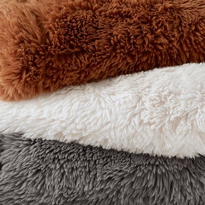 Ivory Faux Fur and Velvet Reversible Throw Blanket 50x60"