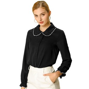 Allegra K Women's Sweet Ruffle Peter Pan Collar Long Sleeves Button Down Shirt - 1 of 4