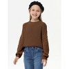 Girls Crewneck Knit Pullover Sweaters Long Lantern Sleeve Oversized Knit Cute Jumper Tops - 3 of 4