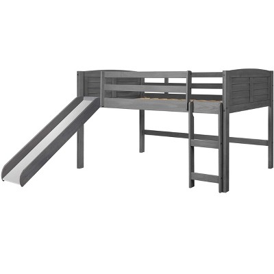 Donco Kids Louver Twin Antique Grey Low Loft Bed With Slide