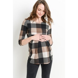 Hello Miz Women's Round Neck 3/4 Sleeve Front Pleat Maternity Top - 1 of 4