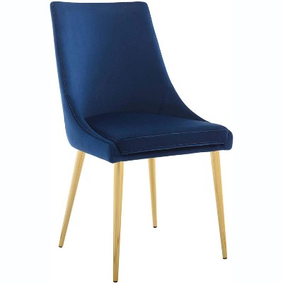 Navy Velvet Upholstered Dining Chair with Gold Metal Legs