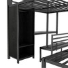 Unique Queen Over Queen Size Metal Bunk Bed Frame with Built-in Wardrobe,Desk and Storage Chairs,for Kids Teens Adults Bedroom Use - 4 of 4