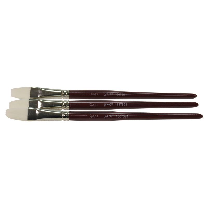 Sax Optimum Flat White Taklon Short Handle Paint Brushes, 1/2 Inch, Pack of 3, 1 of 3