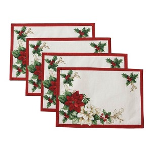 Red and White Poinsettias Placemat, Set of 4 - 13" x 19" - Red/Green - Elrene Home Fashions - 1 of 3