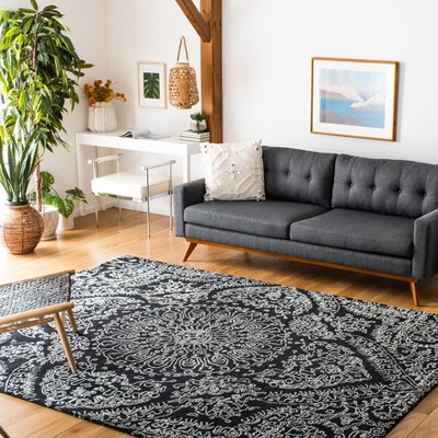 Elegant Midnight Bloom Hand-Tufted Wool Rug in Black and Ivory - 5' x 8'