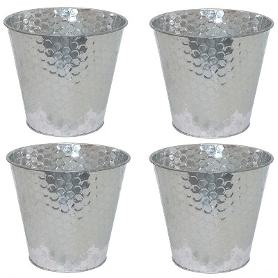 Sunnydaze Indoor/Outdoor Organizational and Decorative Galvanized Steel Bucket or Planter with Imprinted Hexagon Pattern - Silver - 4pk