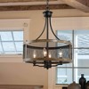 LNC Salle 4-Light 16" Modern Farmhouse Drum Small Chandelier,Matte Black and Antique Brown Wood Grain - 2 of 4