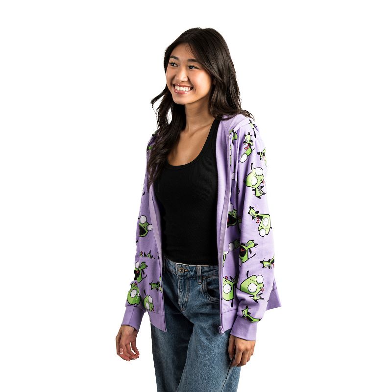 Invader Zim Character All Over Print Adult Lavender Zip Up Hoodie, 2 of 5