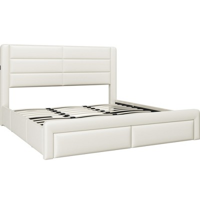 Yaheetech Upholstered King Size Bed Frame With 3 Storage Drawers And ...