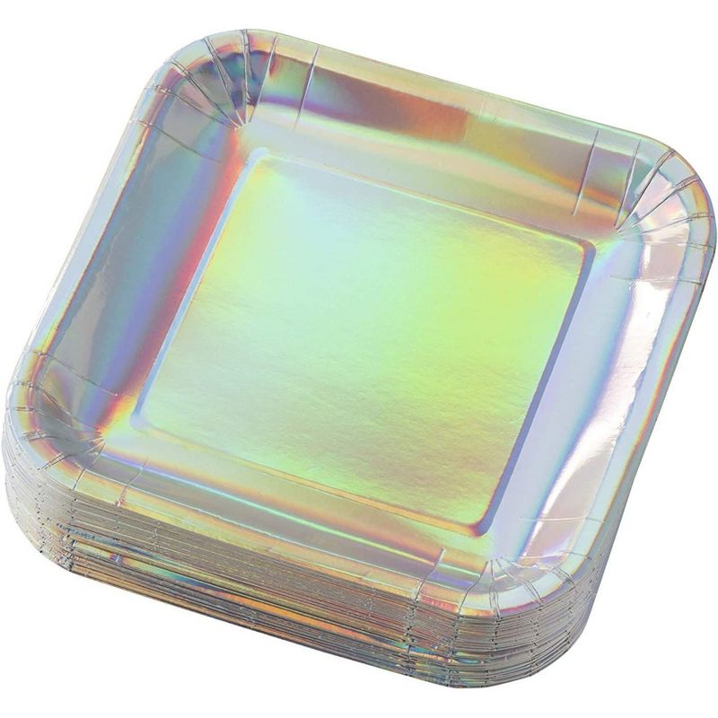 Juvale 48 Pack Square with Silver Holographic Foil Iridescent Disposable Paper Plates 9" Party Supplies, 4 of 8