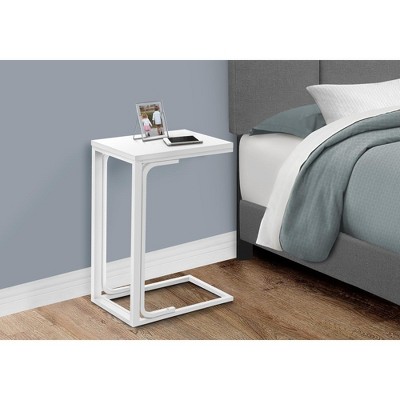 White Metal and Wood Rectangular C-Shaped Accent Table