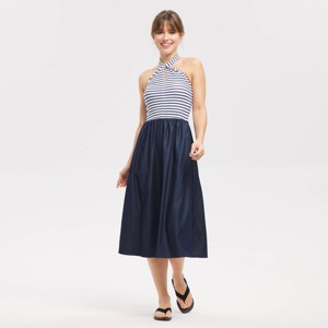 Women's Mixed Fabric Tie-Back Midi Dress - Universal Thread Navy Blue  Striped M : Target