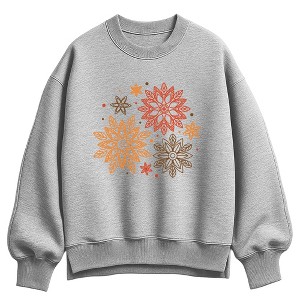 Women's Instant Message Autumn Radial Leaves Oversized Fleece Crew