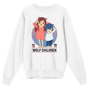 Wolf Children Yuki and Ame Character Art Adult White Crew Neck Sweatshirt - 1 of 3