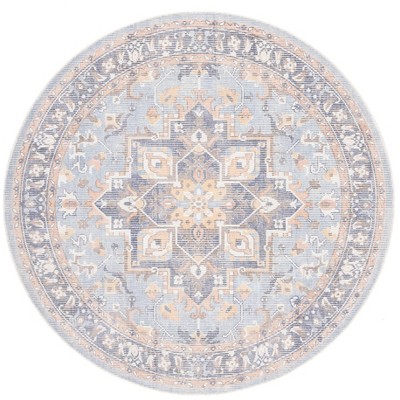 Hand-Tufted Light Blue Wool and Silk Round Rug