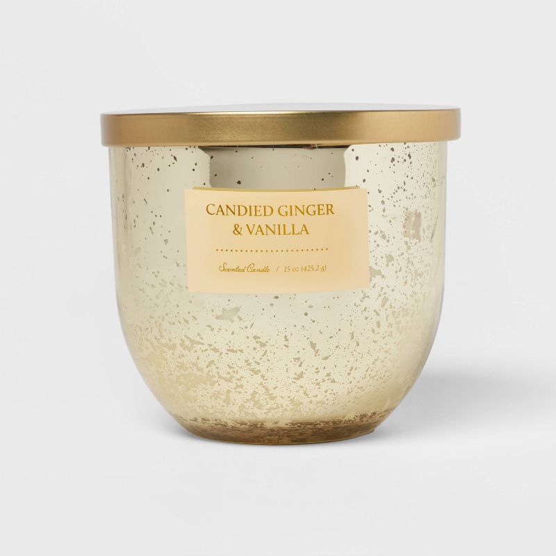 2 Wick 15oz Mercury Glass Candle Candied Ginger &#38; Vanilla Tan - Threshold&#8482;, 1 of 7