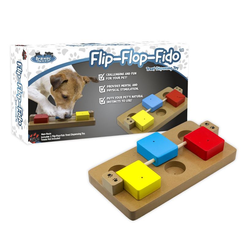Flipo Brainiac Wooden Flip-Flop-Fido Interactive Treat Dispensing Puzzle Pet Toy, 3 of 4