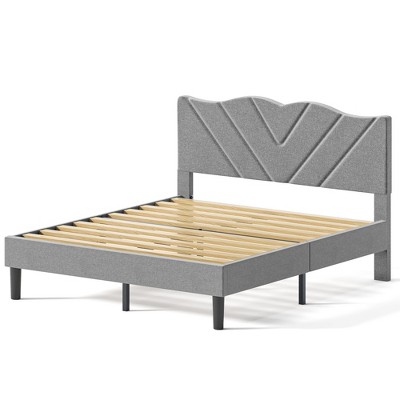 APRILSOUL Twin Size Modern Platform Bed Frame with Upholstered Headboard & Wooden Slats - No Box Spring Needed, Easy Assembly,Gray