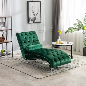 Okak Luxurious Velvet Button Tufted Chaise Lounge Chair with Transparent Feet,Comfy Upholstered Accent Chair for Bedroom,Living Room,Office - 1 of 4