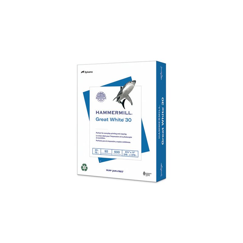 Hammermill Great White 30 Recycled Print Paper, 92 Bright, 20 lb Bond Weight, 8.5 x 11, White, 500/Ream, 1 of 8
