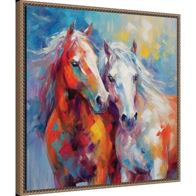 Vibrant Abstract Horses Canvas Art in Ornate Frame