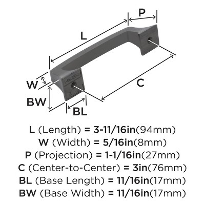 Gunmetal 3-Inch Traditional Industrial Cabinet Pull