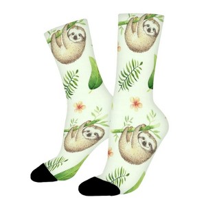 Cute Palm Tree Leaves Women Printed Crew Socks Funny Funky Socks Soft Polyester Novelty Gifts for Artists Men - 1 of 4