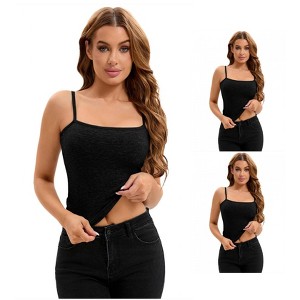 INSPIRE CHIC 3 Packs Women's Ribbed Basic Undershirts Unadjustable Spaghetti Strap Camisole Tank Top - 1 of 3