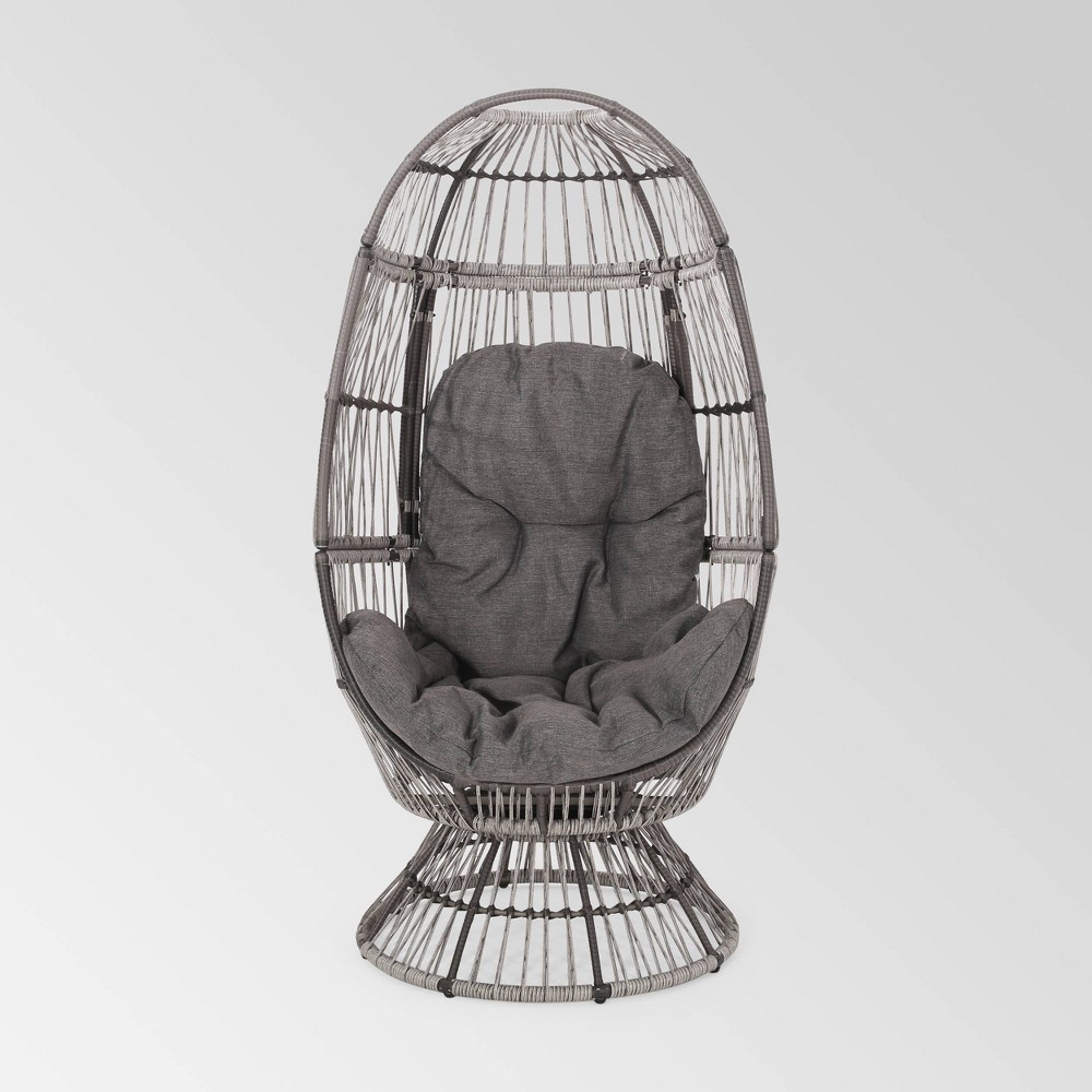 Photos - Garden Furniture Pintan Wicker Swivel Egg Chair - Gray/Dark Gray - Christopher Knight Home