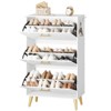 49.7"H Shoe Cabinet Tipping Bucket Shoe Cabinet with 3 Flip Drawers Entryway, Hallway Coatroom White - 2 of 4