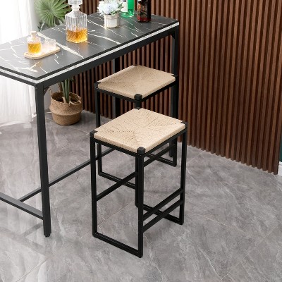TOAOTBNBOB Modern Counter Height Bar Stools, Metal Backless Bar Chair with Hand-woven Rope Seat, Comfortable Barstools for Kitchen, Natural