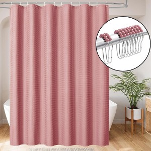 Home Mart Goods Rose Pink Fabric Textured Glam luxury Shower Curtain With 12 Metal Roller Ball Hooks - 72" x 72" - 1 of 3