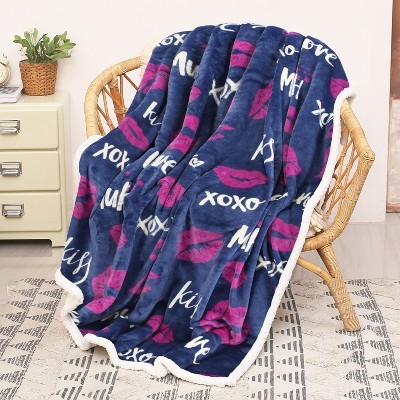 Blue Kiss Reversible Sherpa Fleece Toddler Blanket