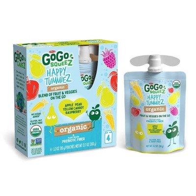 GoGo SqueeZ Happy TummieZ Organic Apple Raspberry Pear Yellow Carrot - 12.7oz/4ct