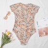 Women's Floral Short Sleeve Rash Guard Zipper Front One Piece Swimsuit -  Cupshe-s-beige : Target