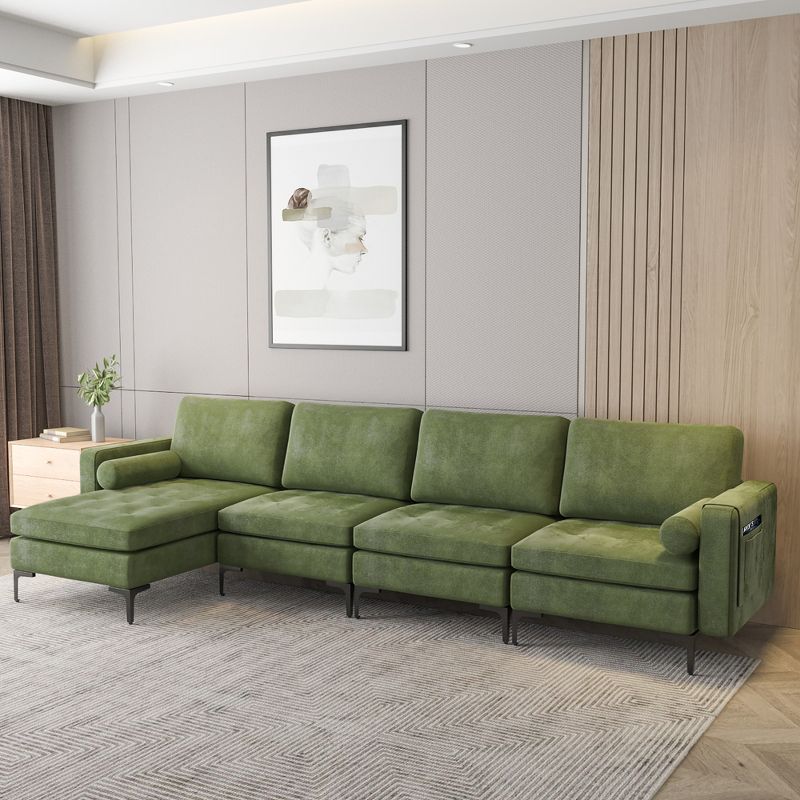 Costway Modular L-shaped Sectional Sofa w/ Reversible Chaise & 4 USB Ports Army Green, 2 of 11