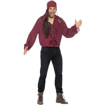 Smiffy Pirate Shirt Adult Costume (Dark Red)