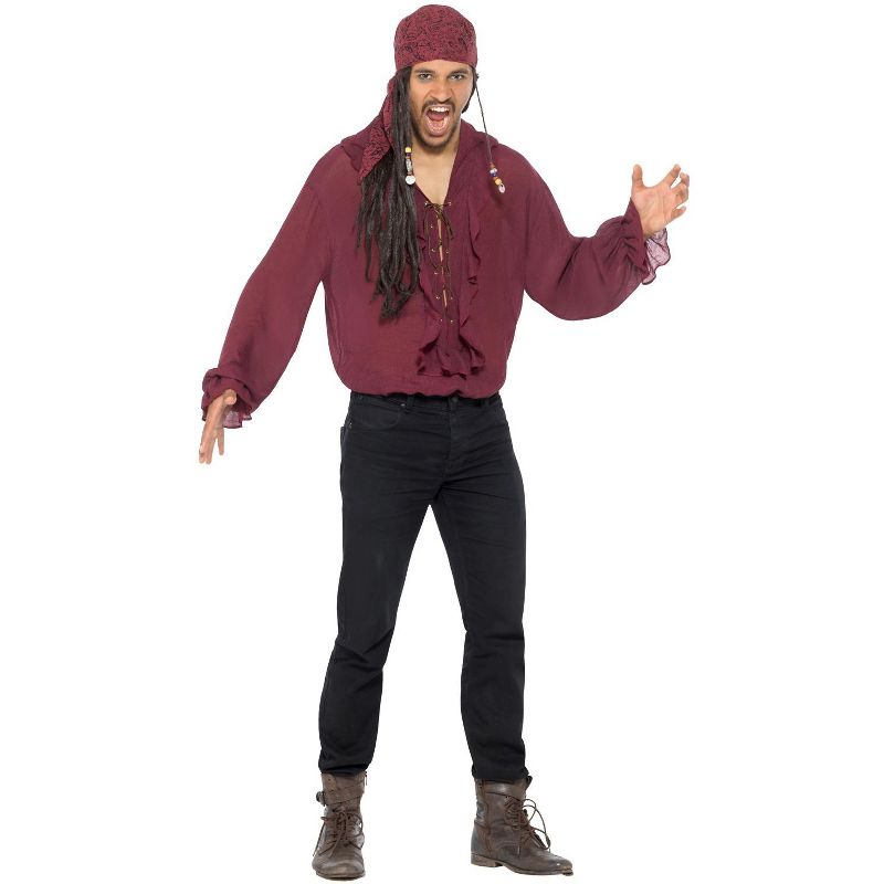 Smiffy Pirate Shirt Adult Costume (Dark Red), 1 of 2