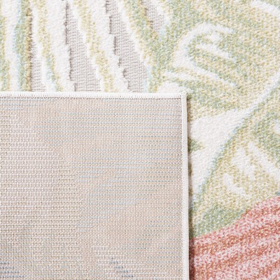 Lush Florals 79'' Square Light Green & Beige Easy-Care Outdoor Rug