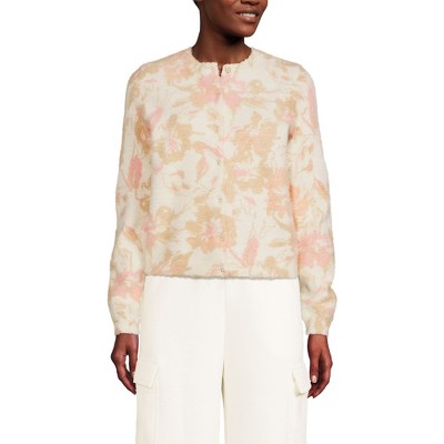 Lands' End Women's Fine Gauge Eyelash Cardigan Printed Sweater