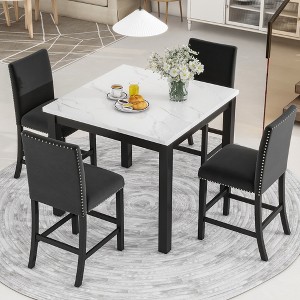 APRILSOUL5-piece Counter Height Dining Table Set with One Faux Marble Top Dining Table and Four Velvet-Upholstered Chairs - 1 of 4
