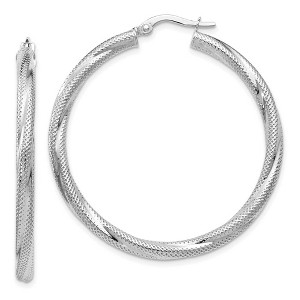 Black Bow Jewelry 3mm Twisted Textured Round Hoops in 10k White Gold, 40mm (1 1/2 Inch) - 1 of 4