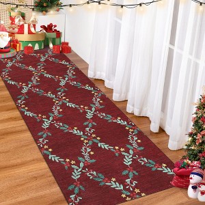 Washable Christmas Rug, Non-Slip Holiday Accent Rug with Garland Pattern, Low Pile Non-Shedding Carpet for Living Room & Office - 1 of 4