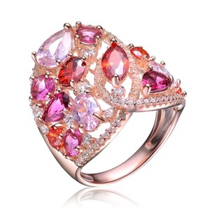 Guili Rose Gold Plated Red Cubic Zirconia Heart Setting Ring, Elegant and Romantic Design, Perfect for Celebrating Special Moments, Sizes 6, 7, 8 - 1 of 3