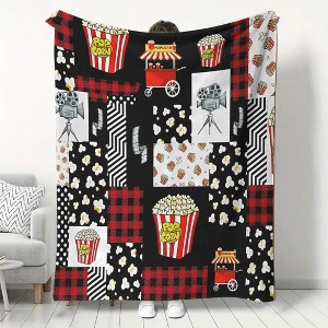 Movie Popcorn Print Flannel Throw Blanket, Preppy Style, Perfect for All Seasons, Great for Birthday, Christmas Gifts. - 1 of 4