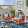 Christopher Knight Home Outdoor Wooden Side Table Set of 2 with Round Topiary for Patio Seating Area, Red - 3 of 4