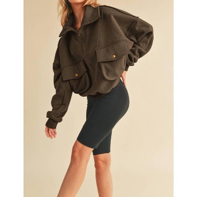Women's Quarter Zip Fleece Pullover Top - AEMI + CO L