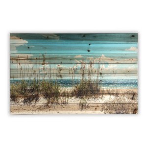 24" x 36" Sand Dunes Print on Planked Wood Wall Sign Panel Blue - Gallery 57: Modern Ocean Landscape Decor - 1 of 4