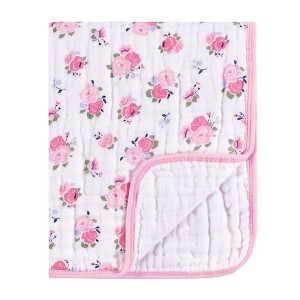Luvable Friends Baby Girl Cotton Muslin Tranquility Quilt Blanket, Floral, One Size - 1 of 1